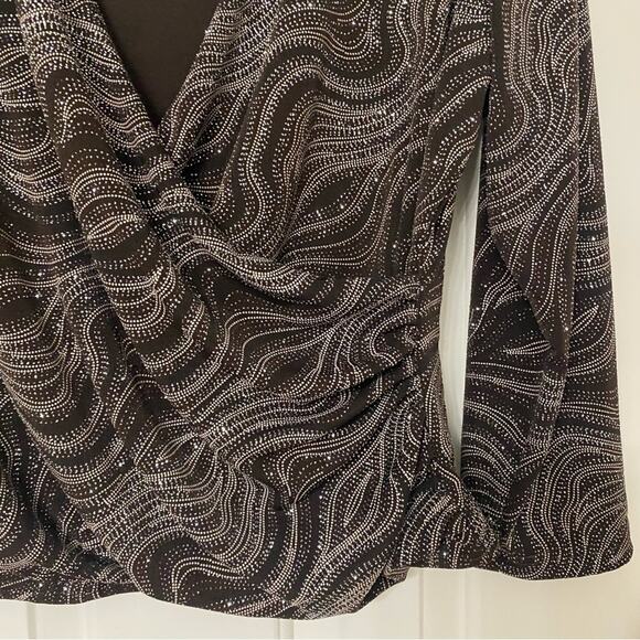 MSK • Metallic Glitter Wrap 3/4 Sleeve Cocktail Top Blouse - Picture 3 of 6